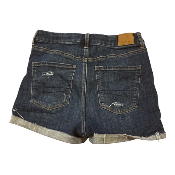 AMERICAN EAGLE OUTFITTERS Dark Blue Distressed Jean Shorts - Picture 2 of 3